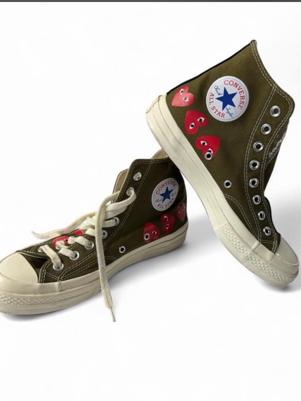 Converse x  Comme des Garçons High Top Sneakers in Olive Green and Cream